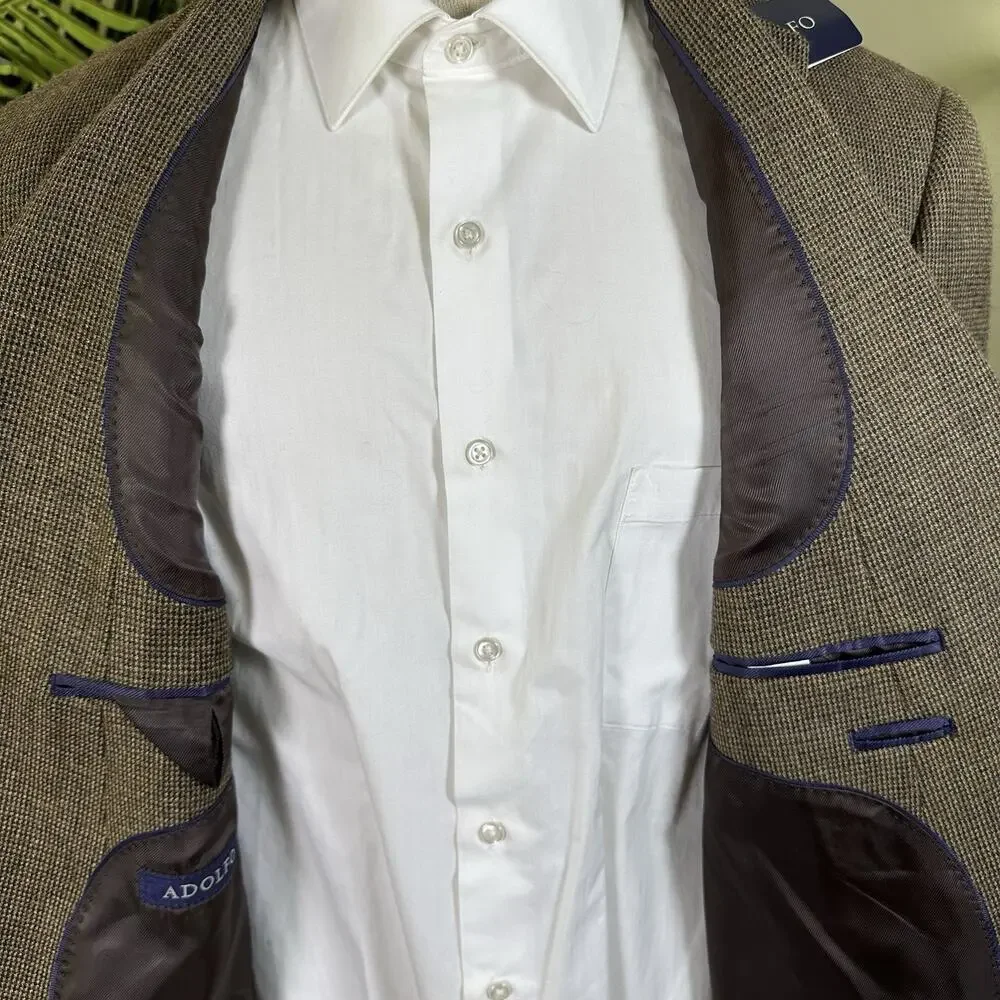 Adolfo Sportcoat Blazer Men 46R New w Tags Lambswool Brown Beige Woven